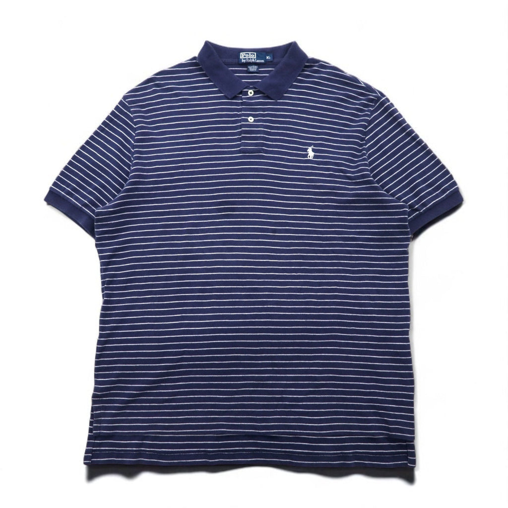 Polo by Ralph Lauren anni '90, polo a righe XL, blu navy, cotone, piccolo logo pony ricamato