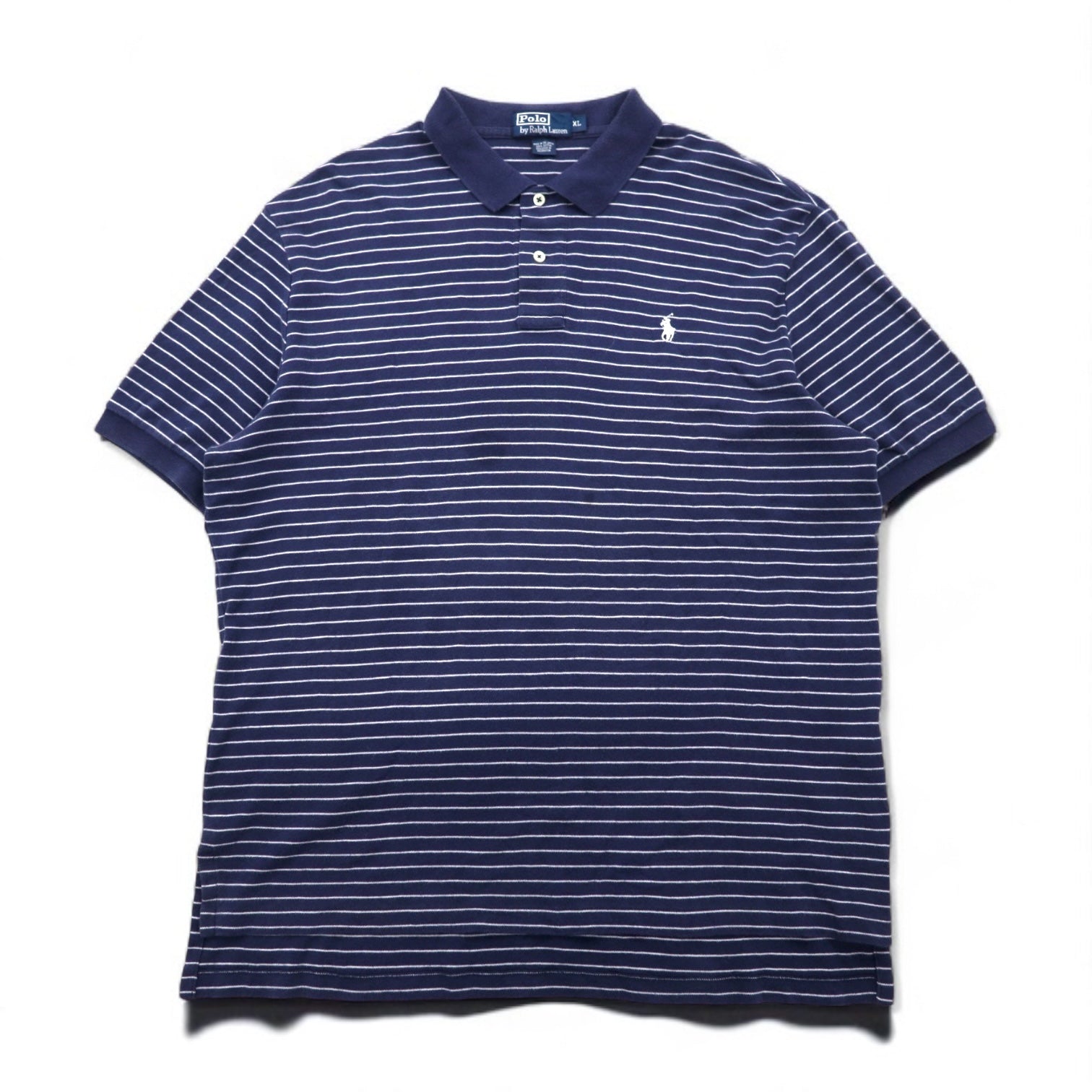 Polo by Ralph Lauren anni '90, polo a righe XL, blu navy, cotone, piccolo logo pony ricamato