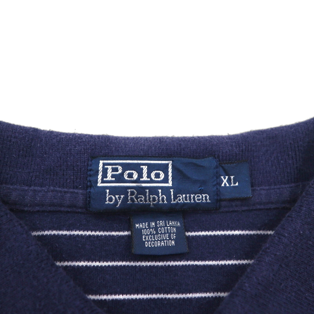 Polo by Ralph Lauren anni '90, polo a righe XL, blu navy, cotone, piccolo logo pony ricamato