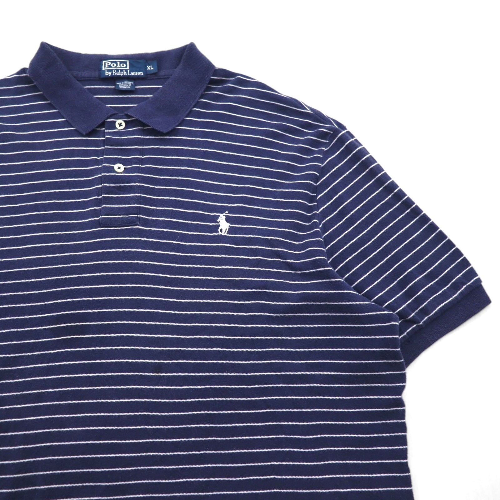 Polo by Ralph Lauren anni '90, polo a righe XL, blu navy, cotone, piccolo logo pony ricamato