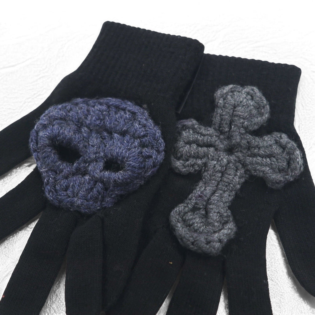 SYUMAN × Y.A.R.N. 23AW Guanti in maglia Hand knitting Gloves Guanti Teschio Croce