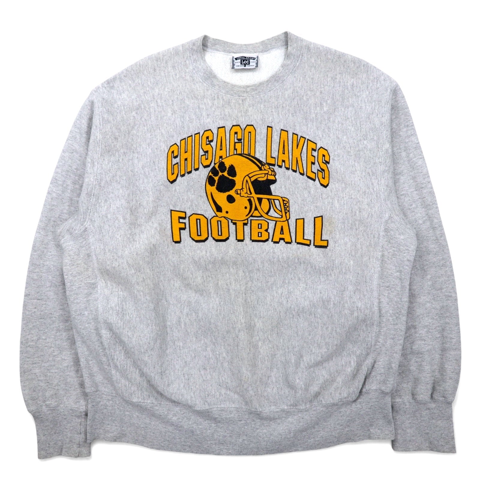 USA製 90年代 Lee リバースウィーブ スウェット XL グレー コットン カレッジ CHISAGO LAKES FOOTBALL 3段プリント アーチロゴ CROSS GRAIN