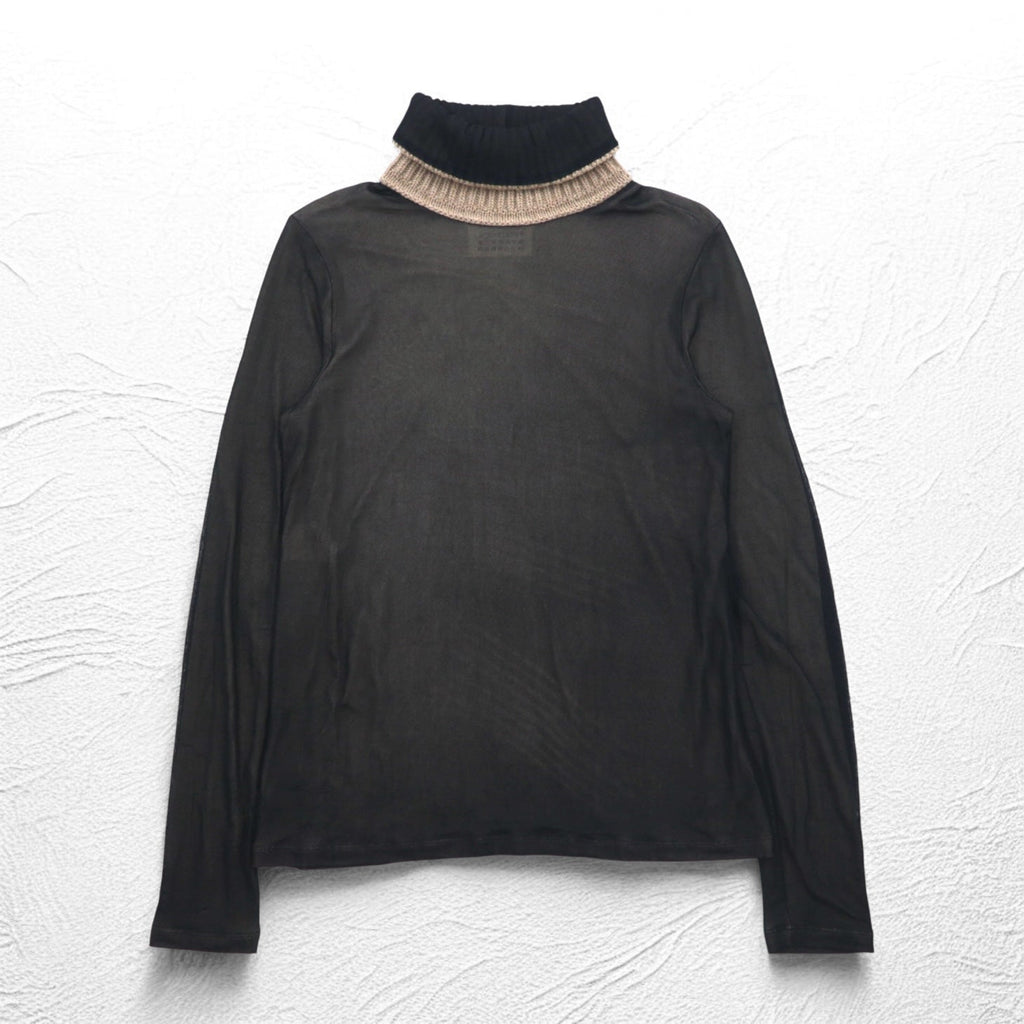 Maison Martin Margiela Dolcevita Top Trasparente Seconda Pelle M Nero Misto Viscosa Cashmere S51GC0286 593-2011 Made in Italy