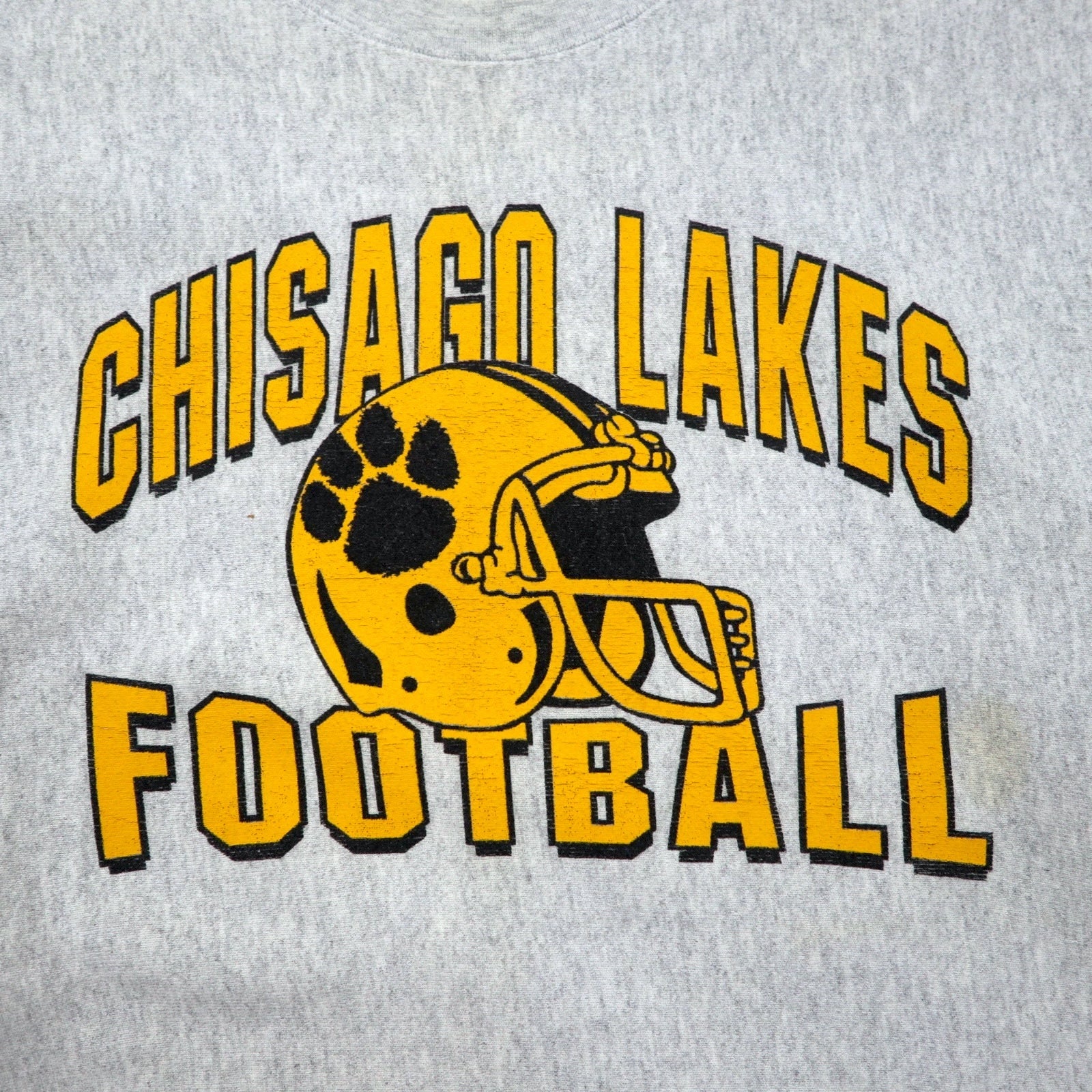 Felpa Lee Reverse Weave USA made anni '90, taglia XL, grigia, cotone, scritta college CHISAGO LAKES FOOTBALL a 3 livelli, logo ad arco, CROSS GRAIN