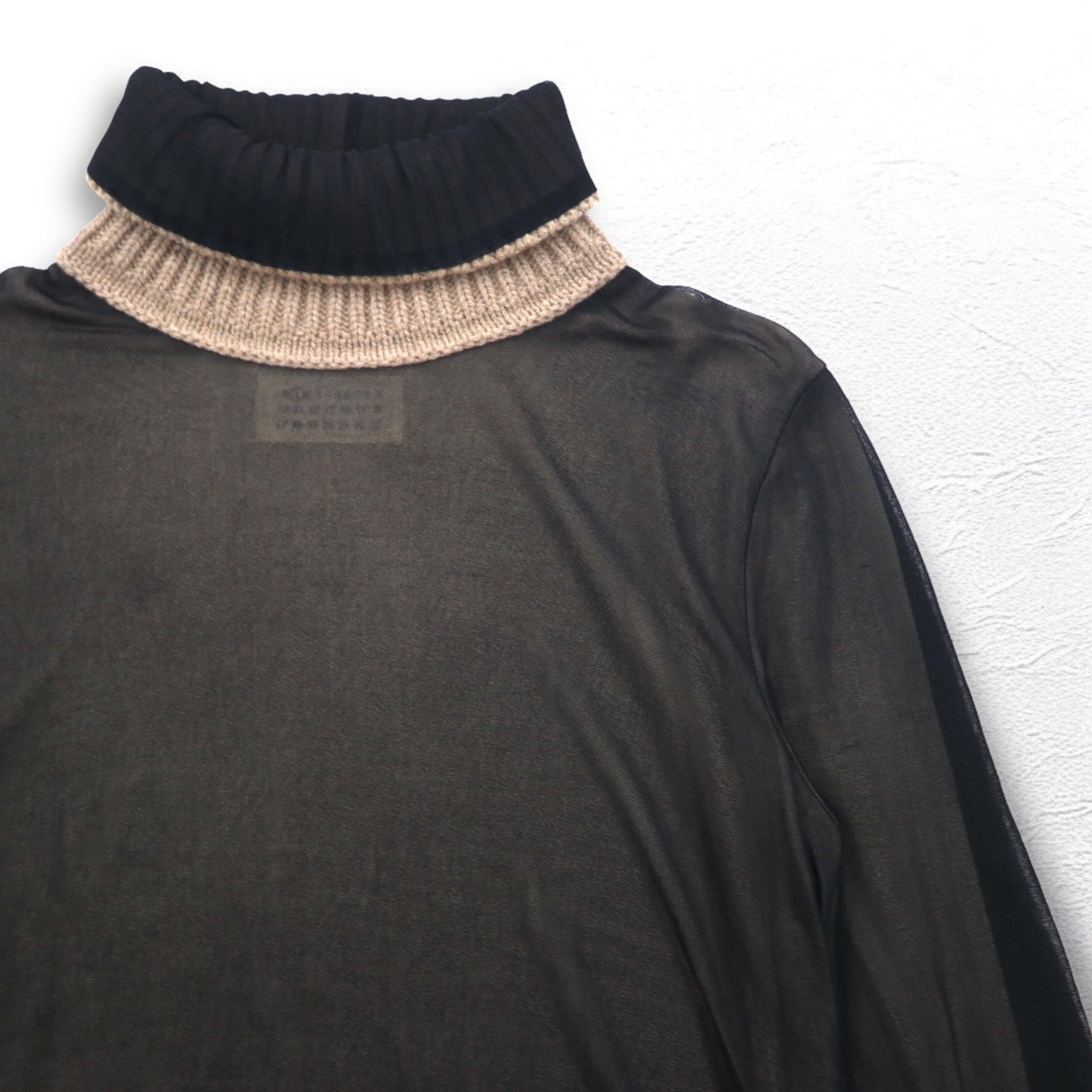 Maison Martin Margiela Dolcevita Top Trasparente Seconda Pelle M Nero Misto Viscosa Cashmere S51GC0286 593-2011 Made in Italy