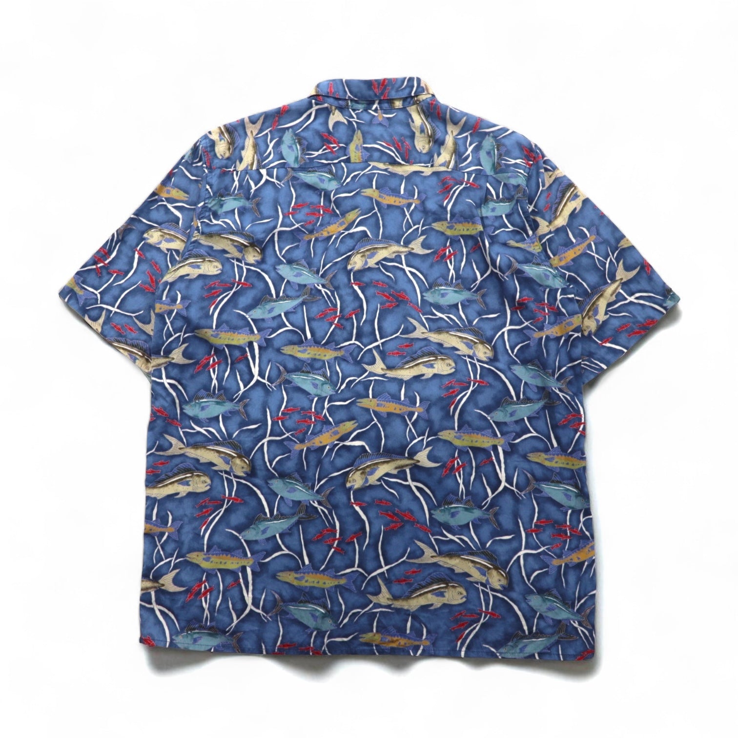 Reyn Spooner 80年代 ハワイ製 ダイアモンドヘッドタグ アロハシャツ L ネイビー コットン EGYPTIAN COTTON 魚モチーフ