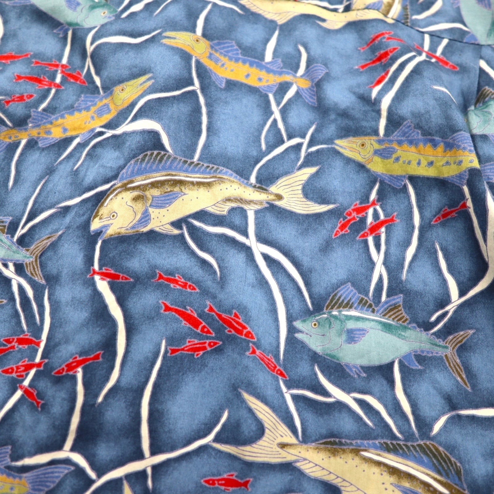 Reyn Spooner 80年代 ハワイ製 ダイアモンドヘッドタグ アロハシャツ L ネイビー コットン EGYPTIAN COTTON 魚モチーフ
