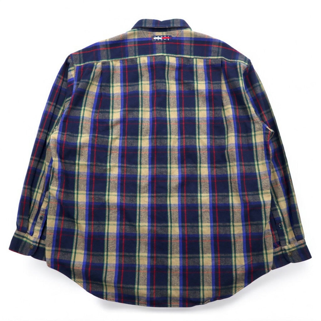 TOMMY JEANS 90年代 フランネルシャツ XL ネイビー チェック コットン スナップボタン 未使用品