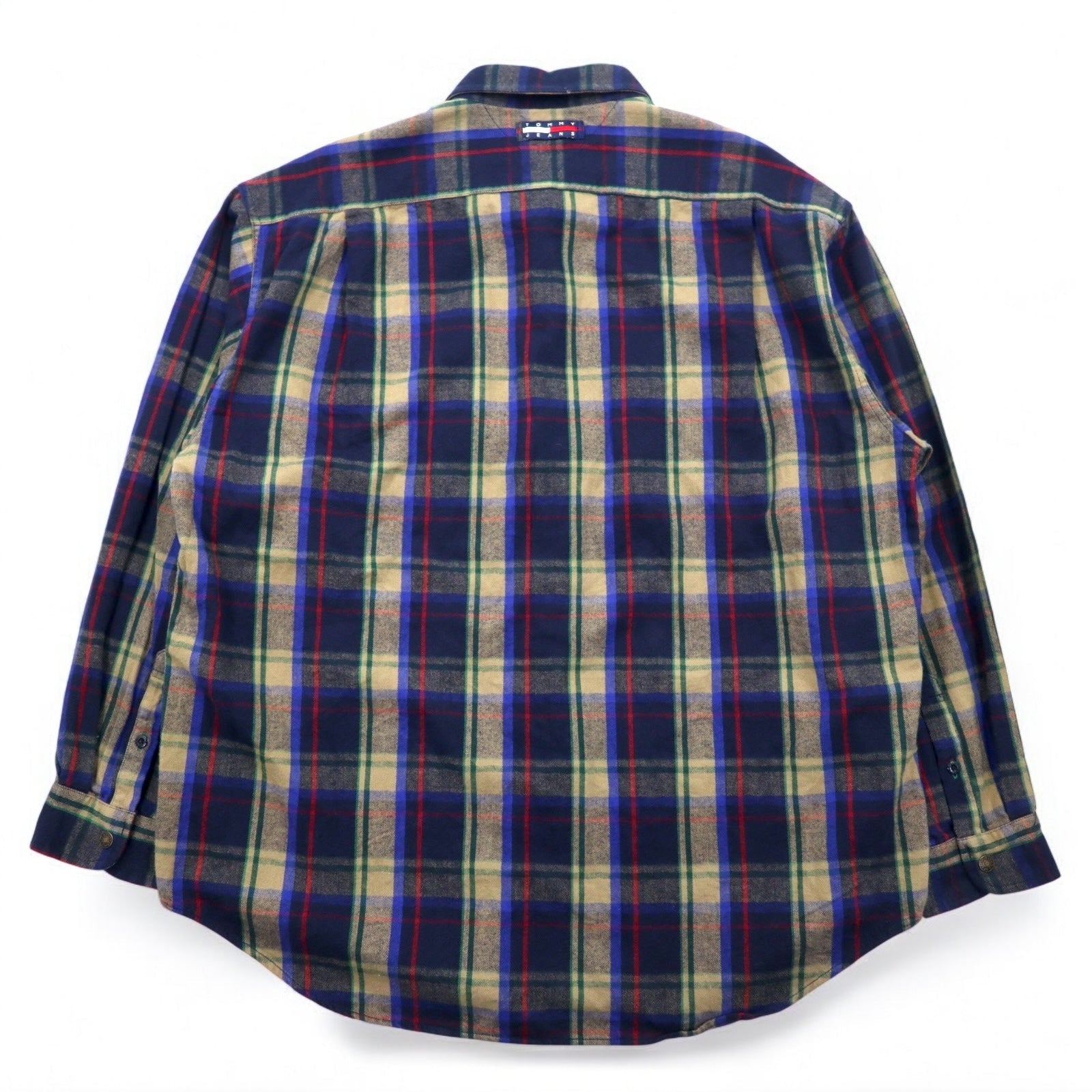 TOMMY JEANS 90年代 フランネルシャツ XL ネイビー チェック コットン スナップボタン 未使用品