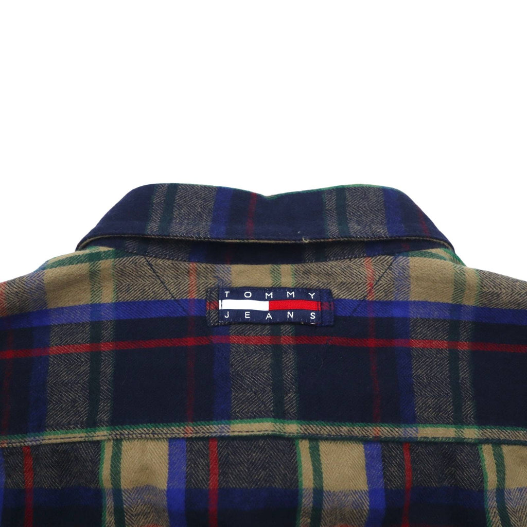 TOMMY JEANS 90年代 フランネルシャツ XL ネイビー チェック コットン スナップボタン 未使用品