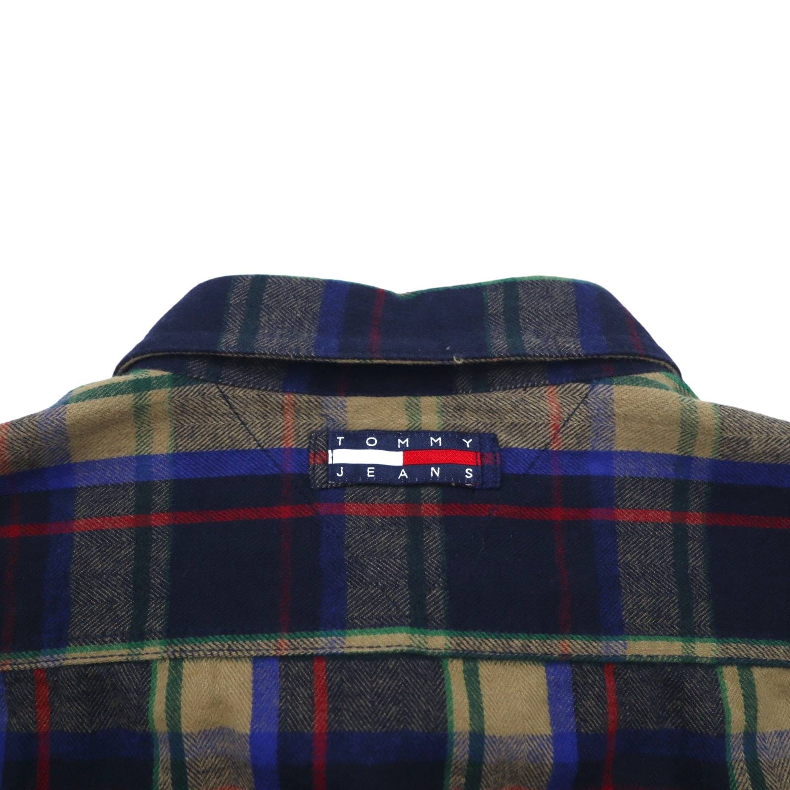 TOMMY JEANS 90年代 フランネルシャツ XL ネイビー チェック コットン スナップボタン 未使用品
