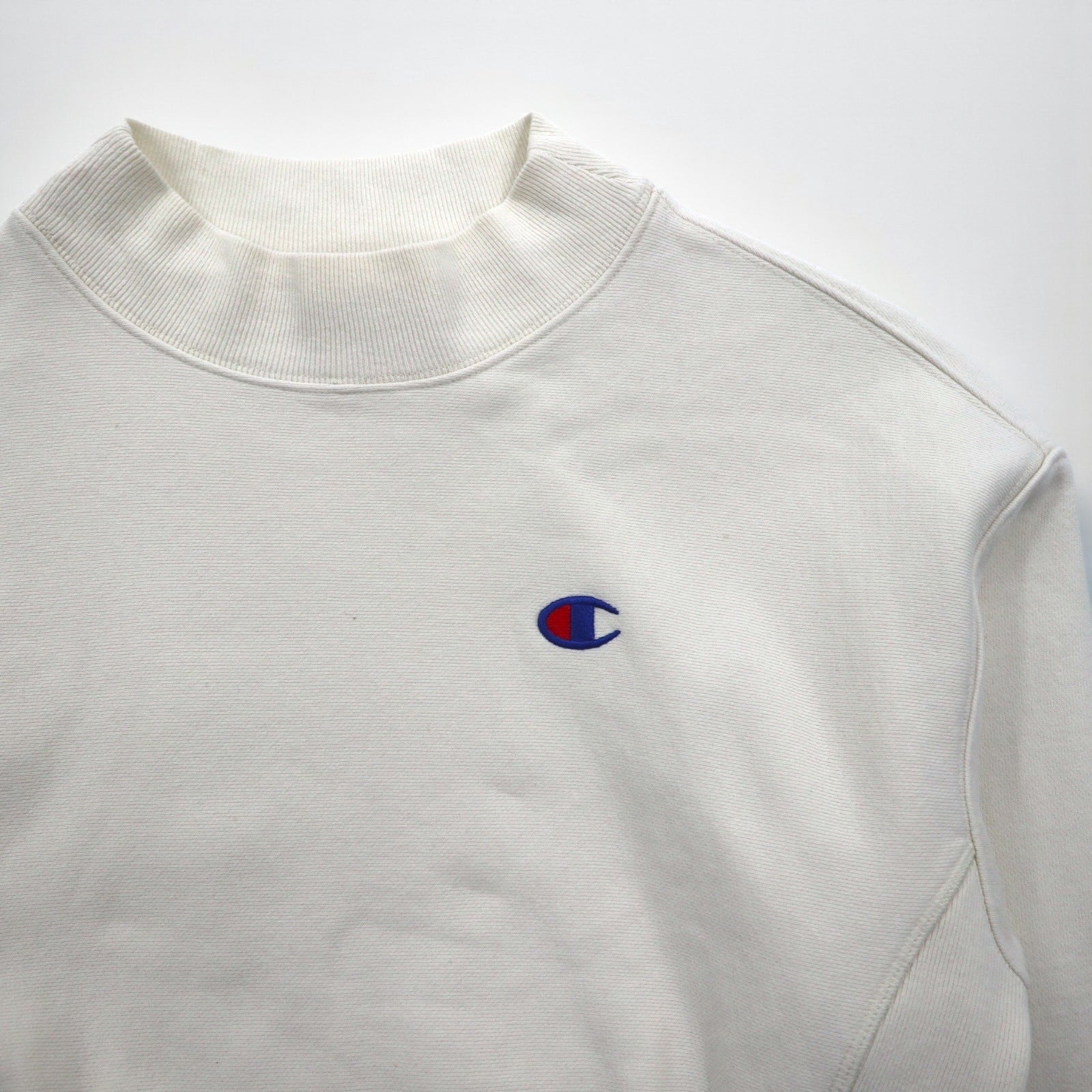Champion リバースウィーブ REVERSE WEAVE ハイネック クロップド スウェット トレーナー XL ホワイト 青単タグ 復刻 短丈