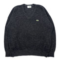 CHEMISE LACOSTE フランス製 80年代 フレンチラコステ Vネック ニット セーター L グレー ウール アクリル LOISIRS ワンポイントロゴ