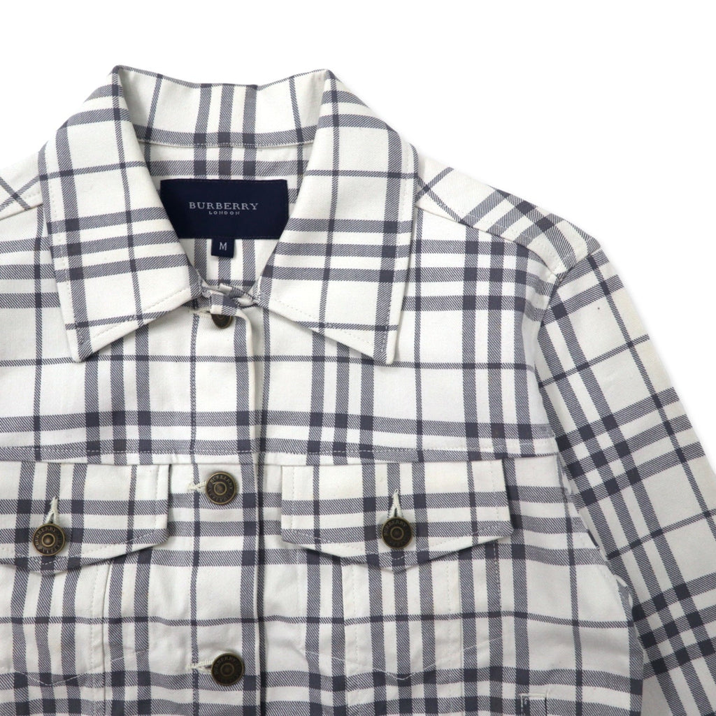 BURBERRY Giacca trucker Nova Check M bianca cotone elasticizzato
