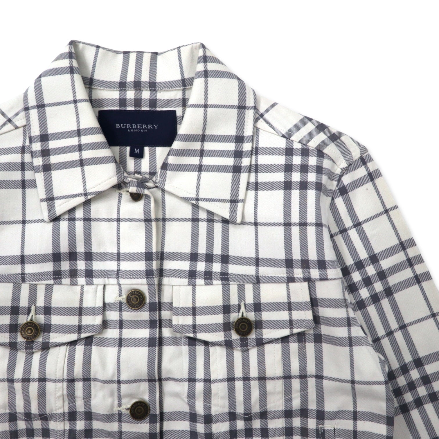 BURBERRY Giacca trucker Nova Check M bianca cotone elasticizzato