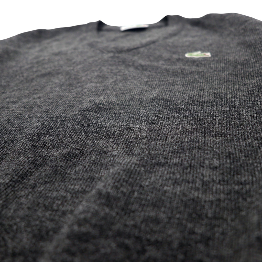 CHEMISE LACOSTE フランス製 80年代 フレンチラコステ Vネック ニット セーター L グレー ウール アクリル LOISIRS ワンポイントロゴ