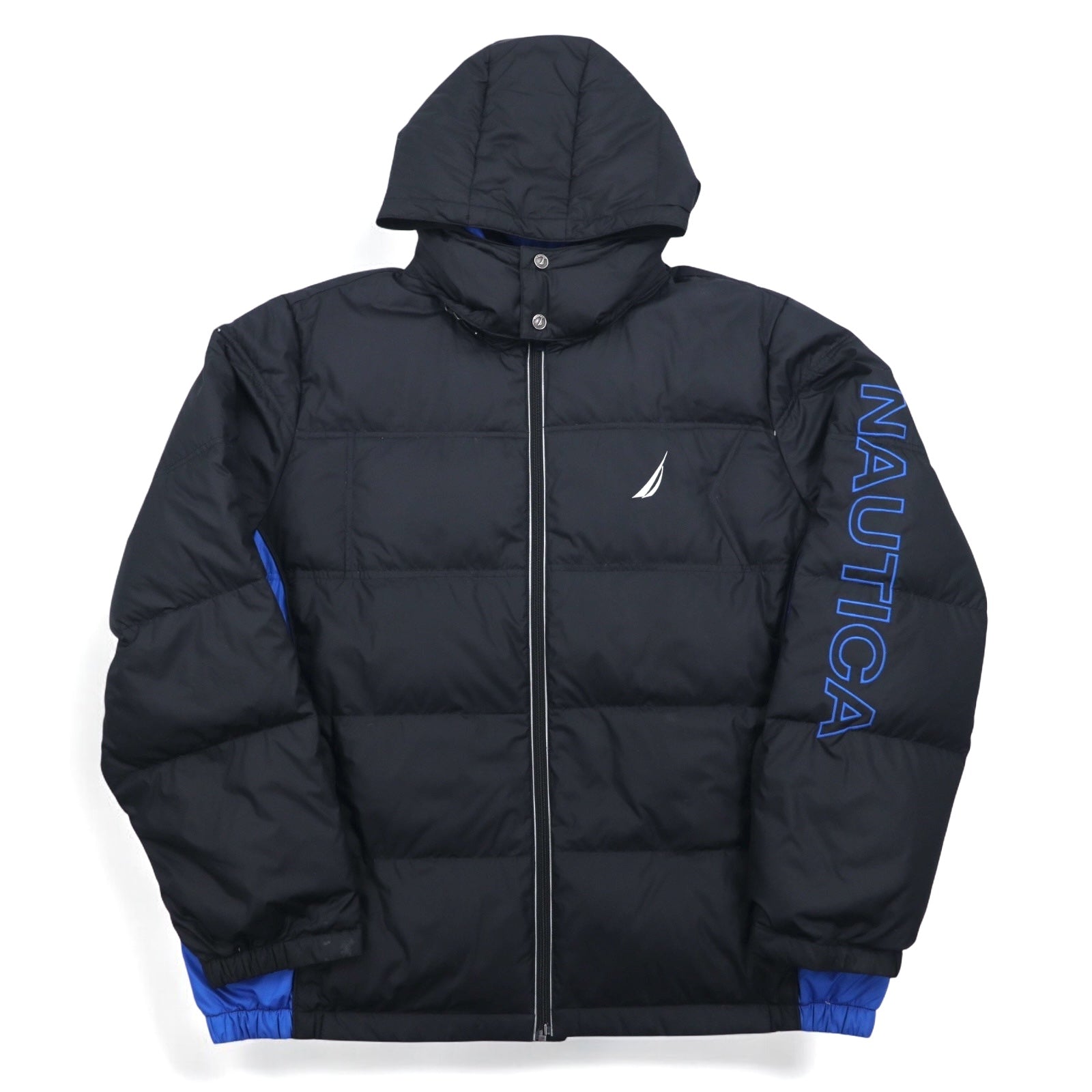 NAUTICA piumino XXL nero blu poliestere cappuccio staccabile