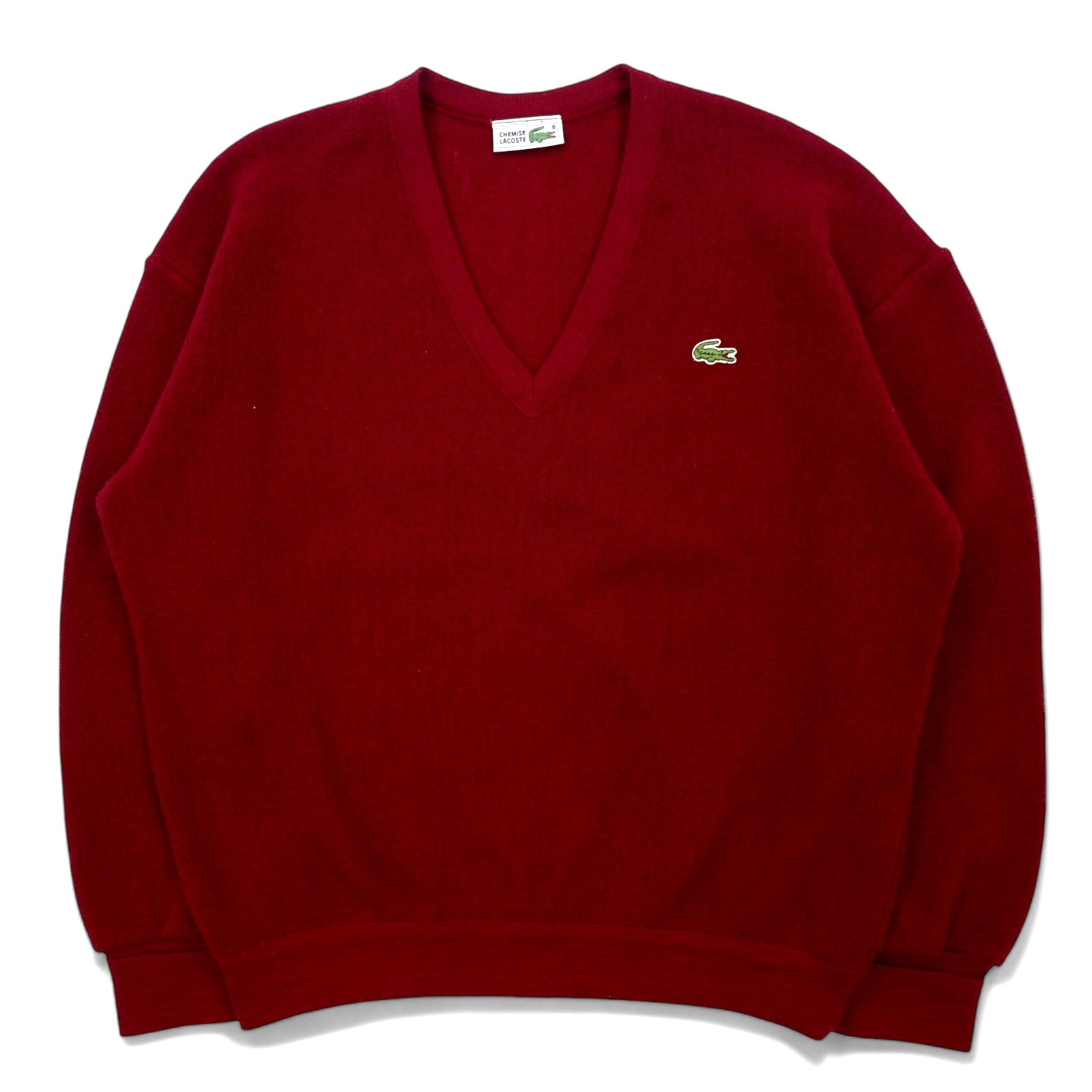 CHEMISE LACOSTE Made in France anni '80 French Lacoste maglione in maglia scollo a V taglia L rosso lana acrilico con logo