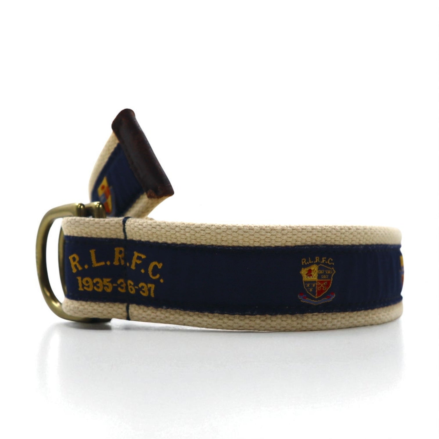 RUGBY RALPH LAUREN Cintura ad anello blu navy beige nylon tela R.L.R.F.C