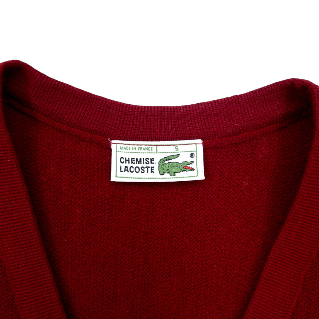 CHEMISE LACOSTE Made in France anni '80 French Lacoste maglione in maglia scollo a V taglia L rosso lana acrilico con logo