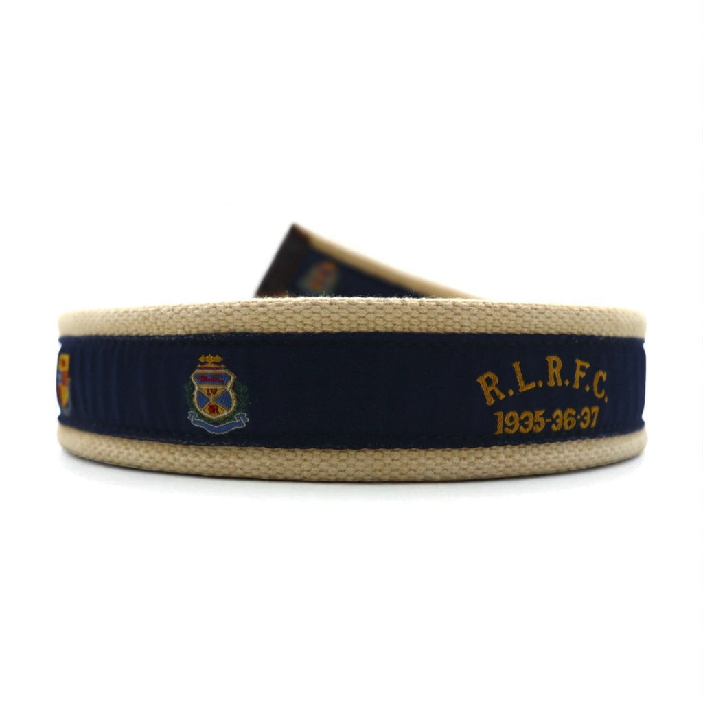 RUGBY RALPH LAUREN Cintura ad anello blu navy beige nylon tela R.L.R.F.C