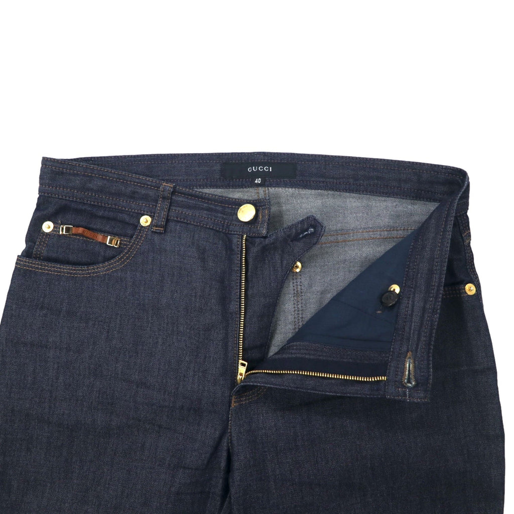 GUCCI Jeans in denim elasticizzato taglia 40 blu scuro con cerniera, made in Italy