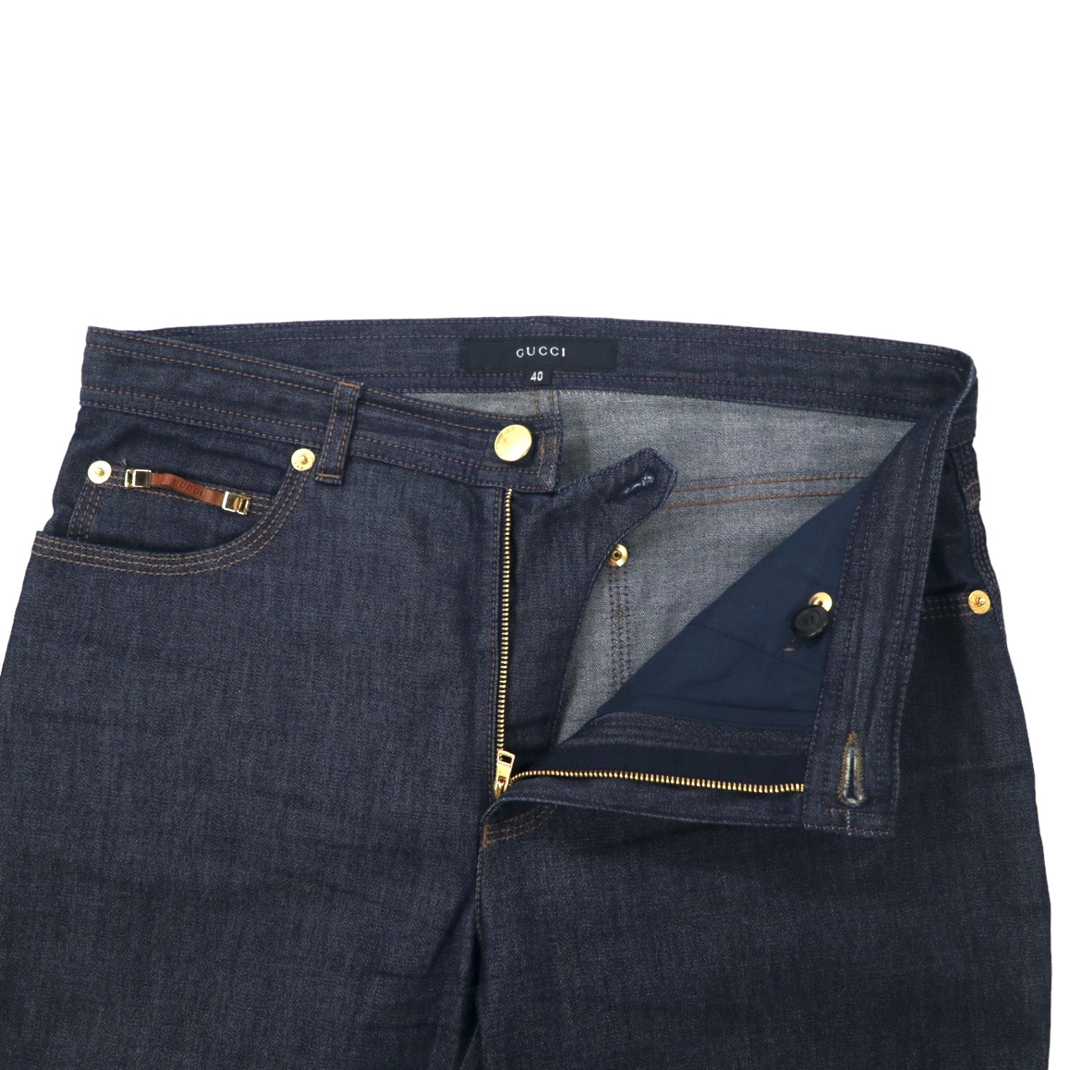 GUCCI Jeans in denim elasticizzato taglia 40 blu scuro con cerniera, made in Italy