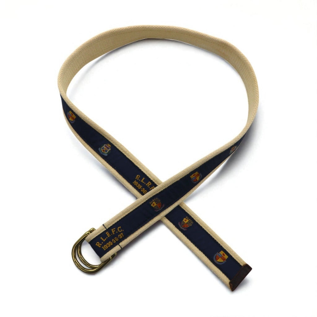 RUGBY RALPH LAUREN Cintura ad anello blu navy beige nylon tela R.L.R.F.C