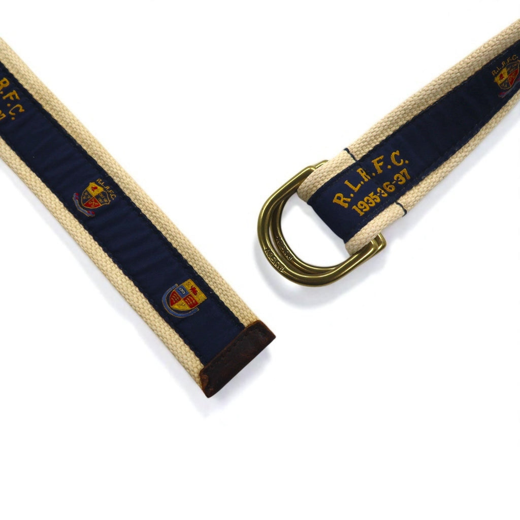 RUGBY RALPH LAUREN Cintura ad anello blu navy beige nylon tela R.L.R.F.C