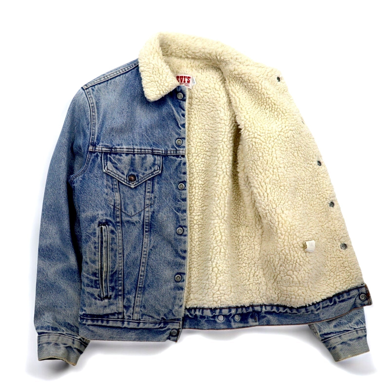 LEVI'S SAN FRANCISCO anni '80 USA Sherpa Trucker Giacca di Jeans con Fodera in Pile G Jean XS Blu Cotone 70608 0216