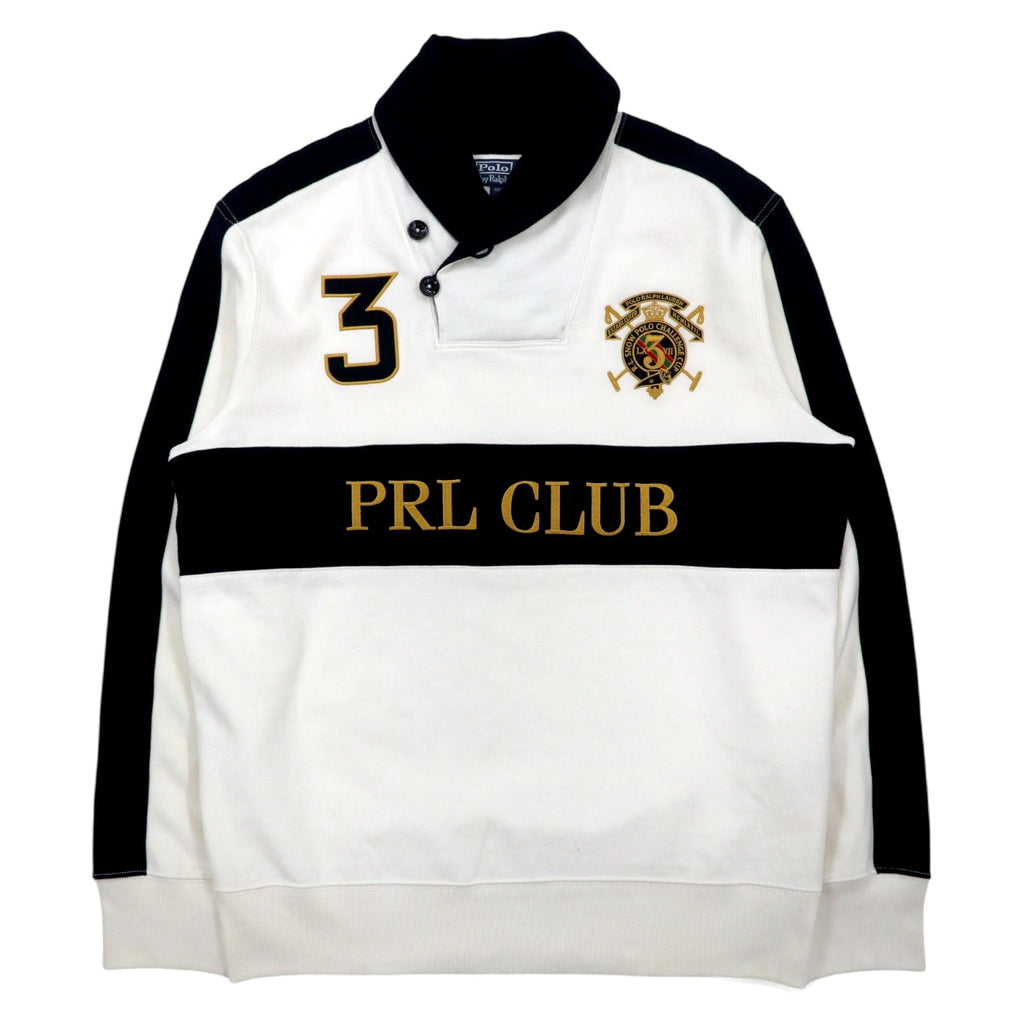 Polo by Ralph Lauren anni '90 Felpa girocollo con scialle L bianca in cotone Felpata Logo PRL CLUB ricamato