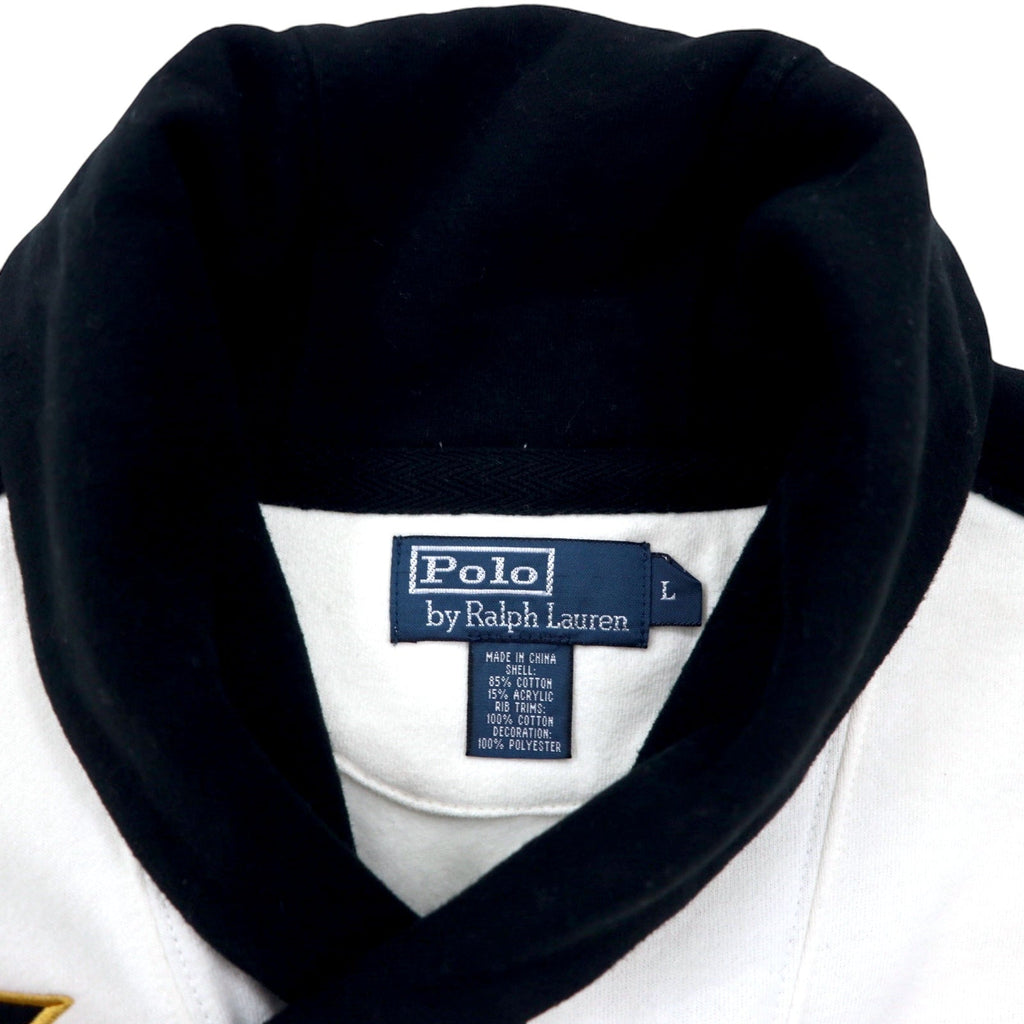 Polo by Ralph Lauren anni '90 Felpa girocollo con scialle L bianca in cotone Felpata Logo PRL CLUB ricamato