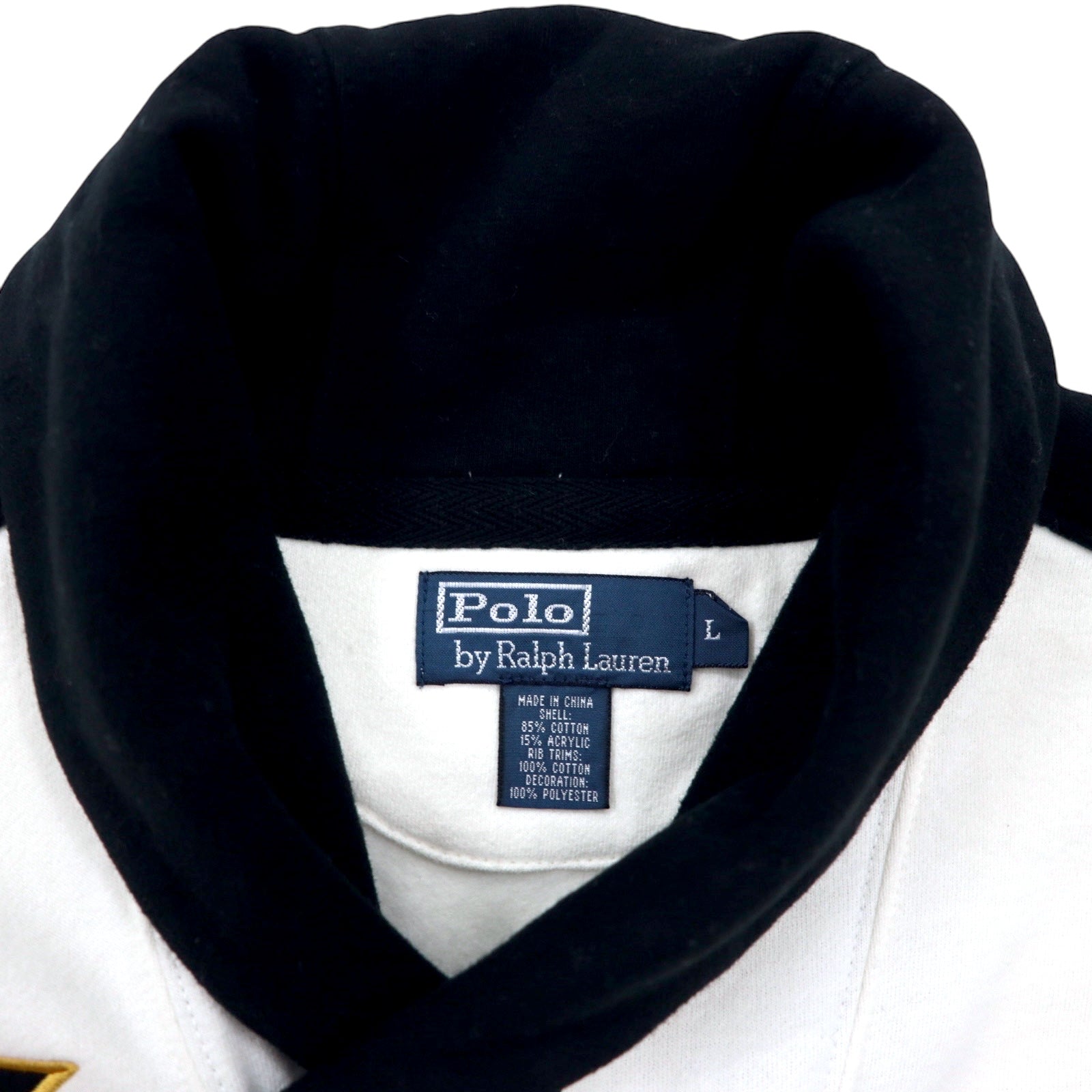 Polo by Ralph Lauren anni '90 Felpa girocollo con scialle L bianca in cotone Felpata Logo PRL CLUB ricamato