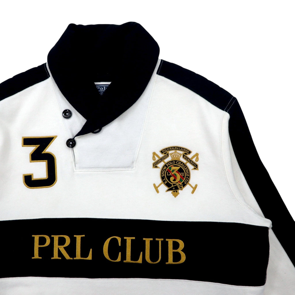 Polo by Ralph Lauren anni '90 Felpa girocollo con scialle L bianca in cotone Felpata Logo PRL CLUB ricamato