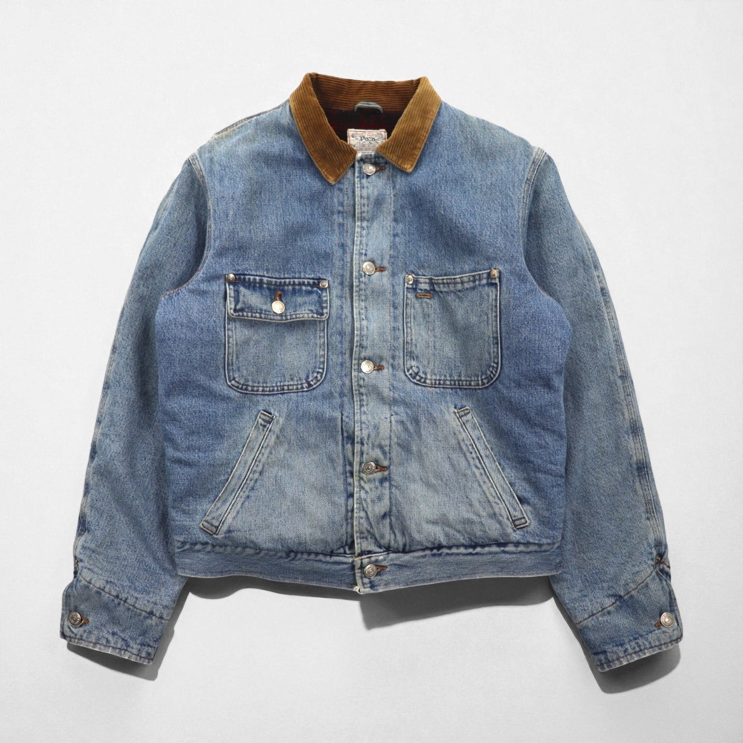 Polo Ralph Lauren 80年代 USA製 デニムジャケット Gジャン XL インディゴ 襟コーデュロイ 白タグ