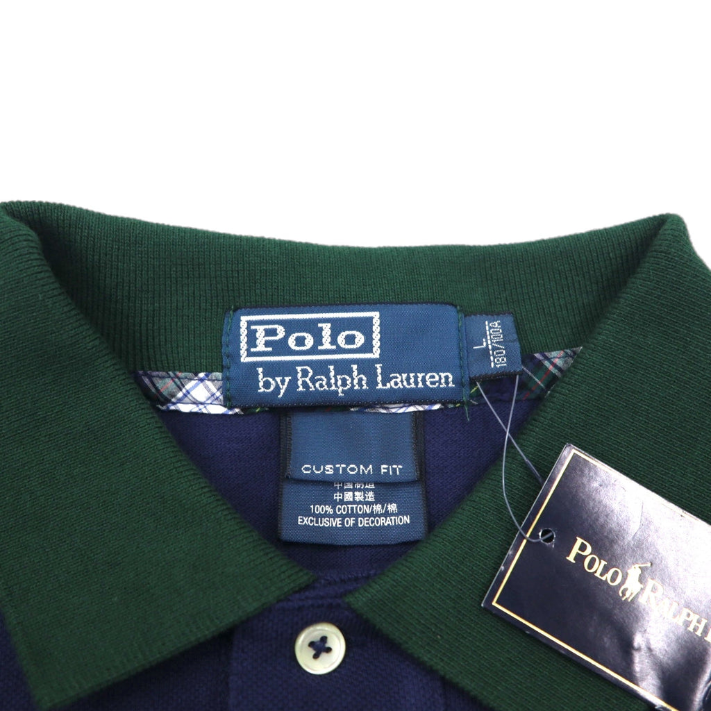 Polo Ralph Lauren Anni '90 Polo con Ricamo Big Pony L Blu Navy Cotone Piqué CUSTOM FIT CLASSICS Nuovo con etichette