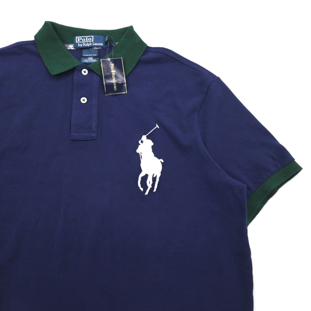 Polo Ralph Lauren Anni '90 Polo con Ricamo Big Pony L Blu Navy Cotone Piqué CUSTOM FIT CLASSICS Nuovo con etichette