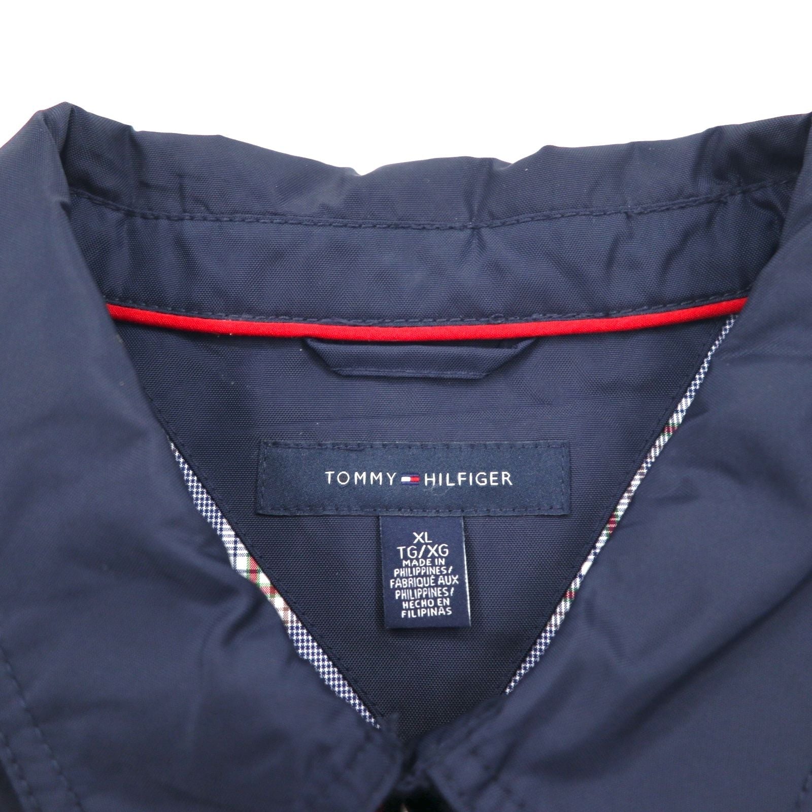 TOMMY HILFIGER Giacca Harrington con top swing, taglia XL, blu navy, nylon, fodera a quadri, logo ricamato