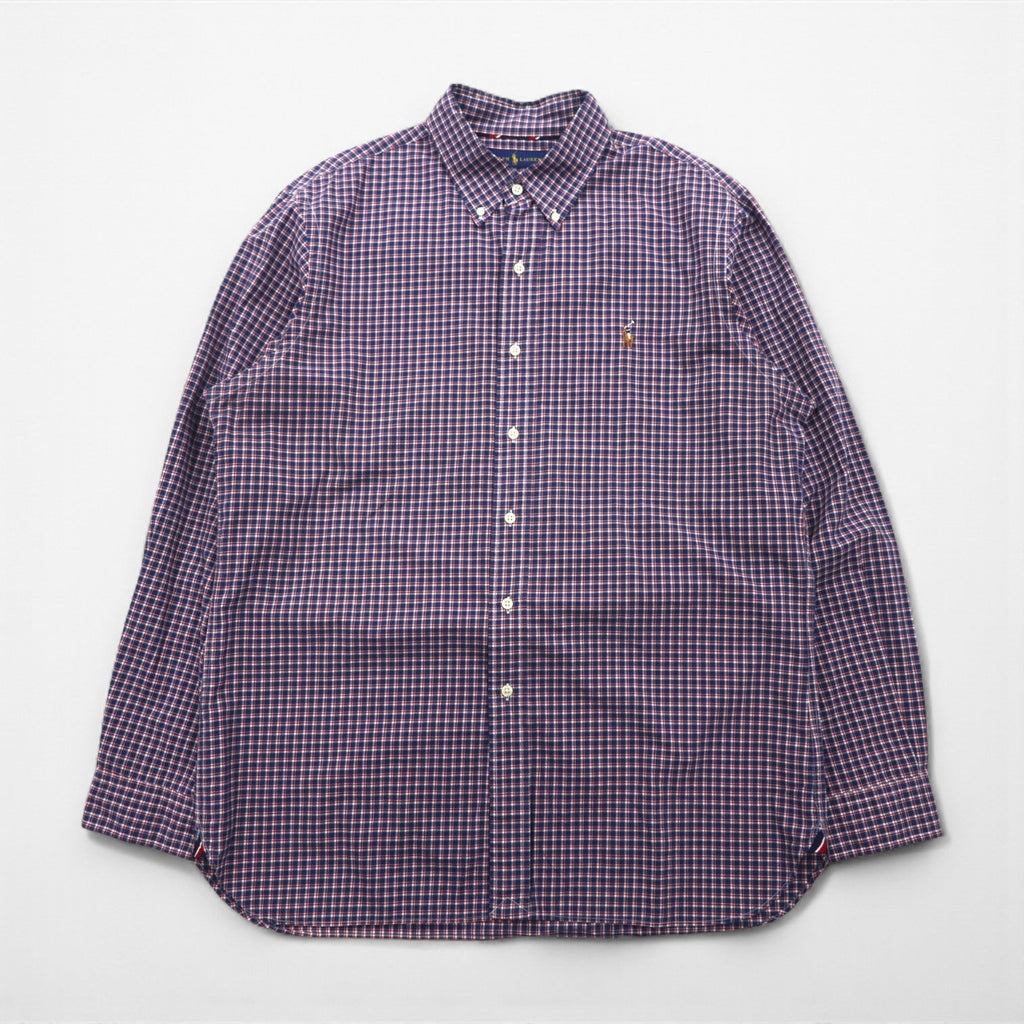 Ralph Lauren ボタンダウン シャツ XL ネイビー チェック SLIM FIT スモールポニー刺繡