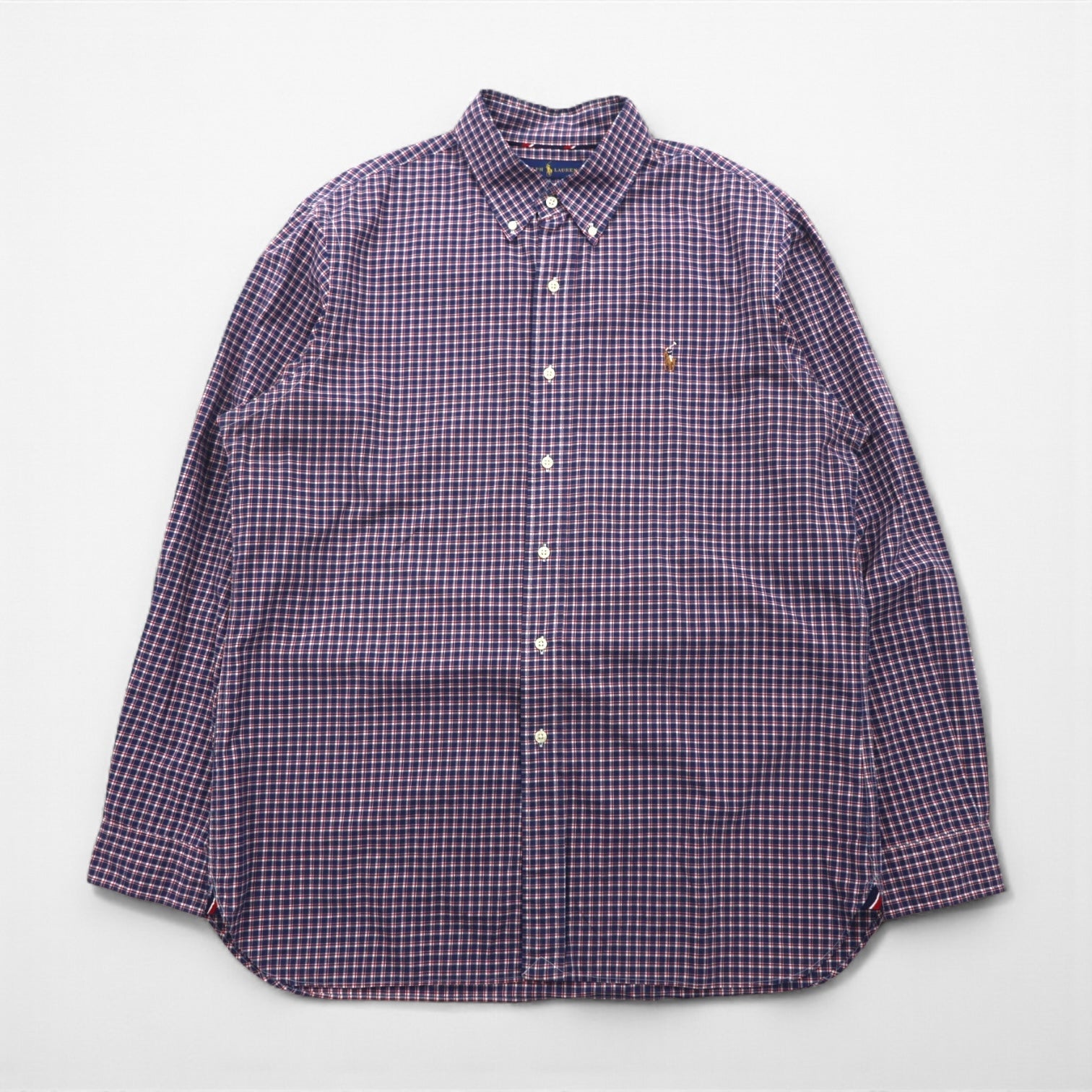 Ralph Lauren ボタンダウン シャツ XL ネイビー チェック SLIM FIT スモールポニー刺繡