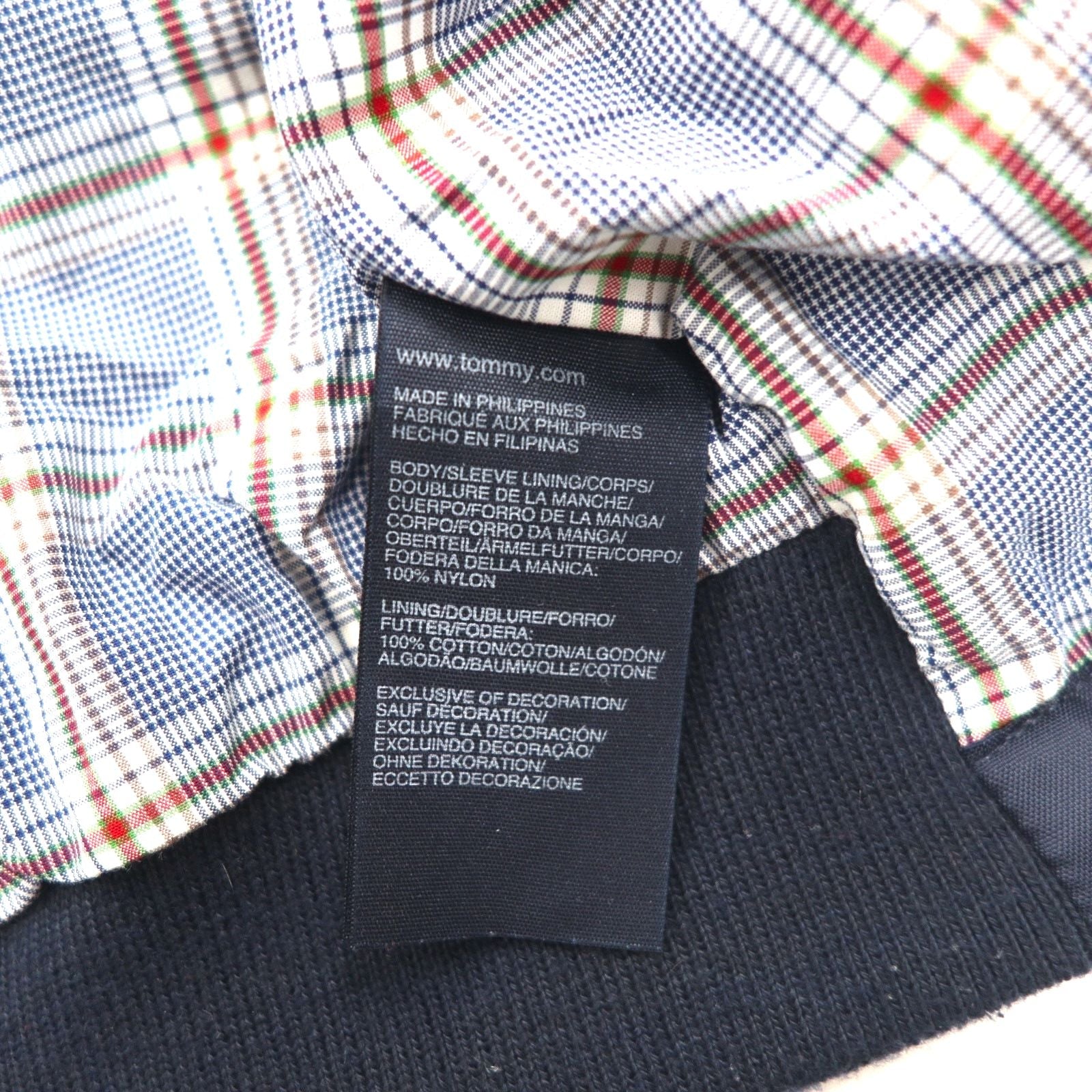 TOMMY HILFIGER Giacca Harrington con top swing, taglia XL, blu navy, nylon, fodera a quadri, logo ricamato