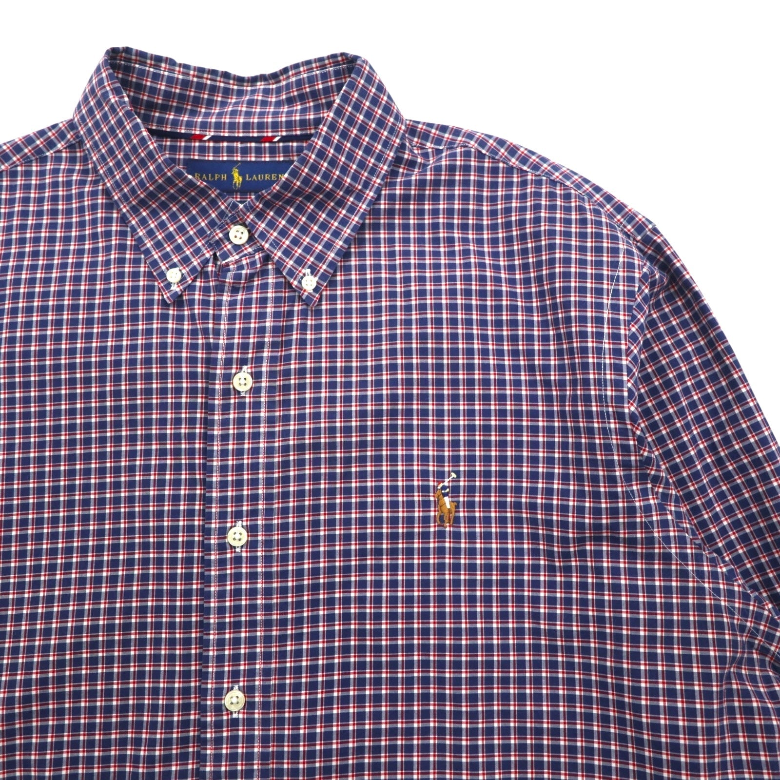 Ralph Lauren ボタンダウン シャツ XL ネイビー チェック SLIM FIT スモールポニー刺繡