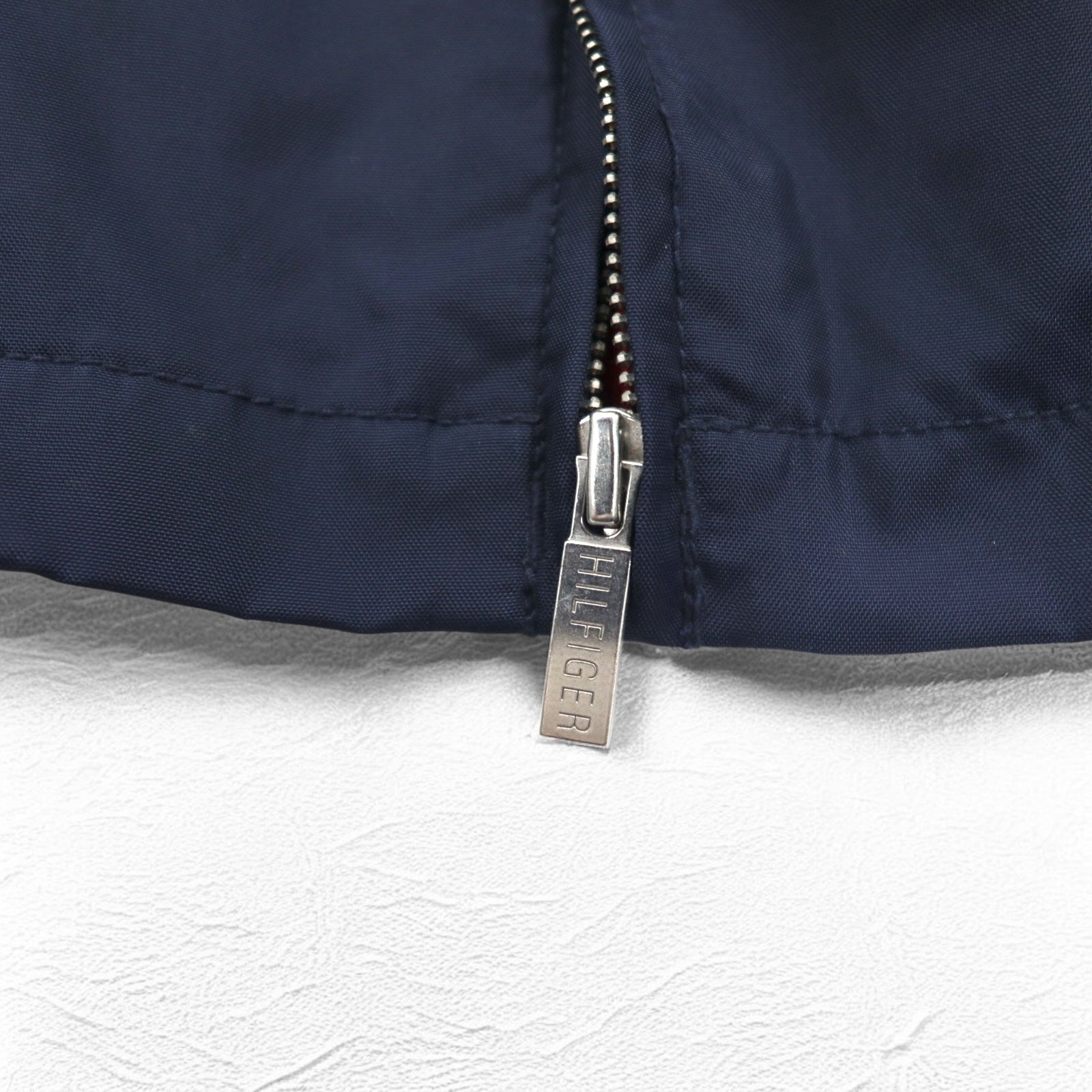 TOMMY HILFIGER Giacca Harrington con top swing, taglia XL, blu navy, nylon, fodera a quadri, logo ricamato