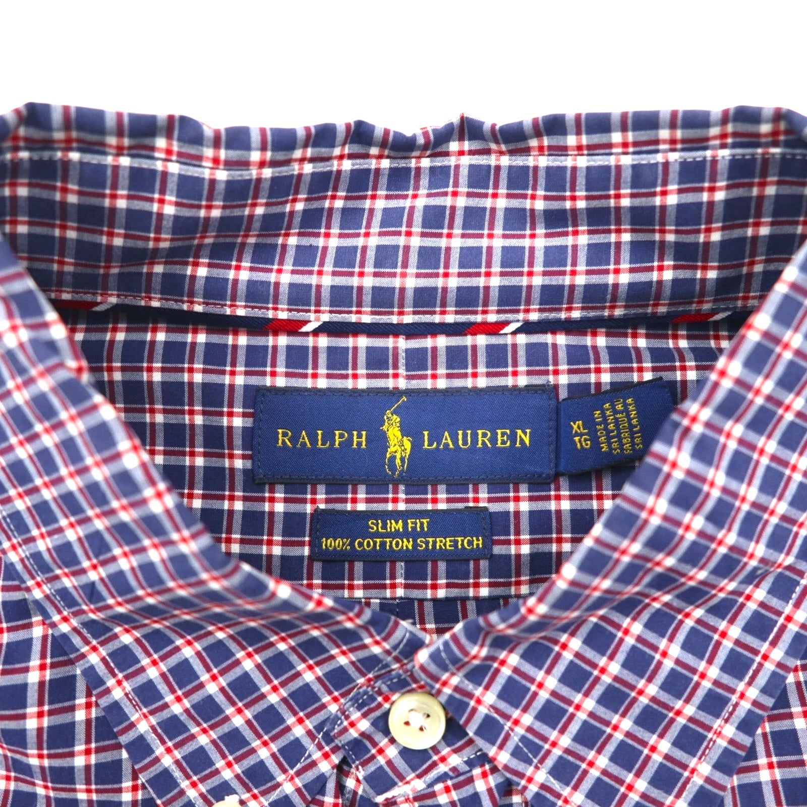 Ralph Lauren ボタンダウン シャツ XL ネイビー チェック SLIM FIT スモールポニー刺繡