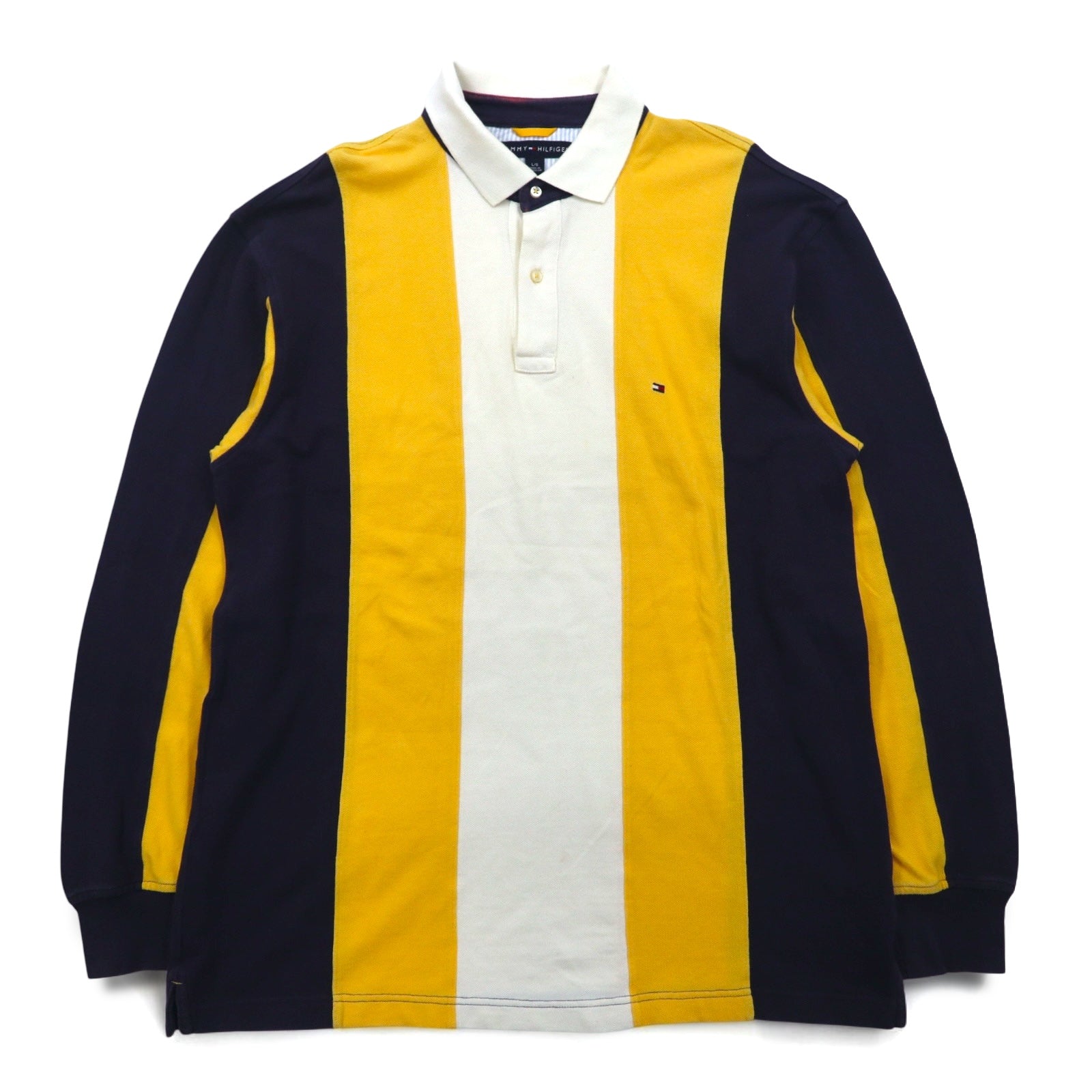TOMMY HILFIGER Polo rugby taglia L, giallo navy a righe, cotone