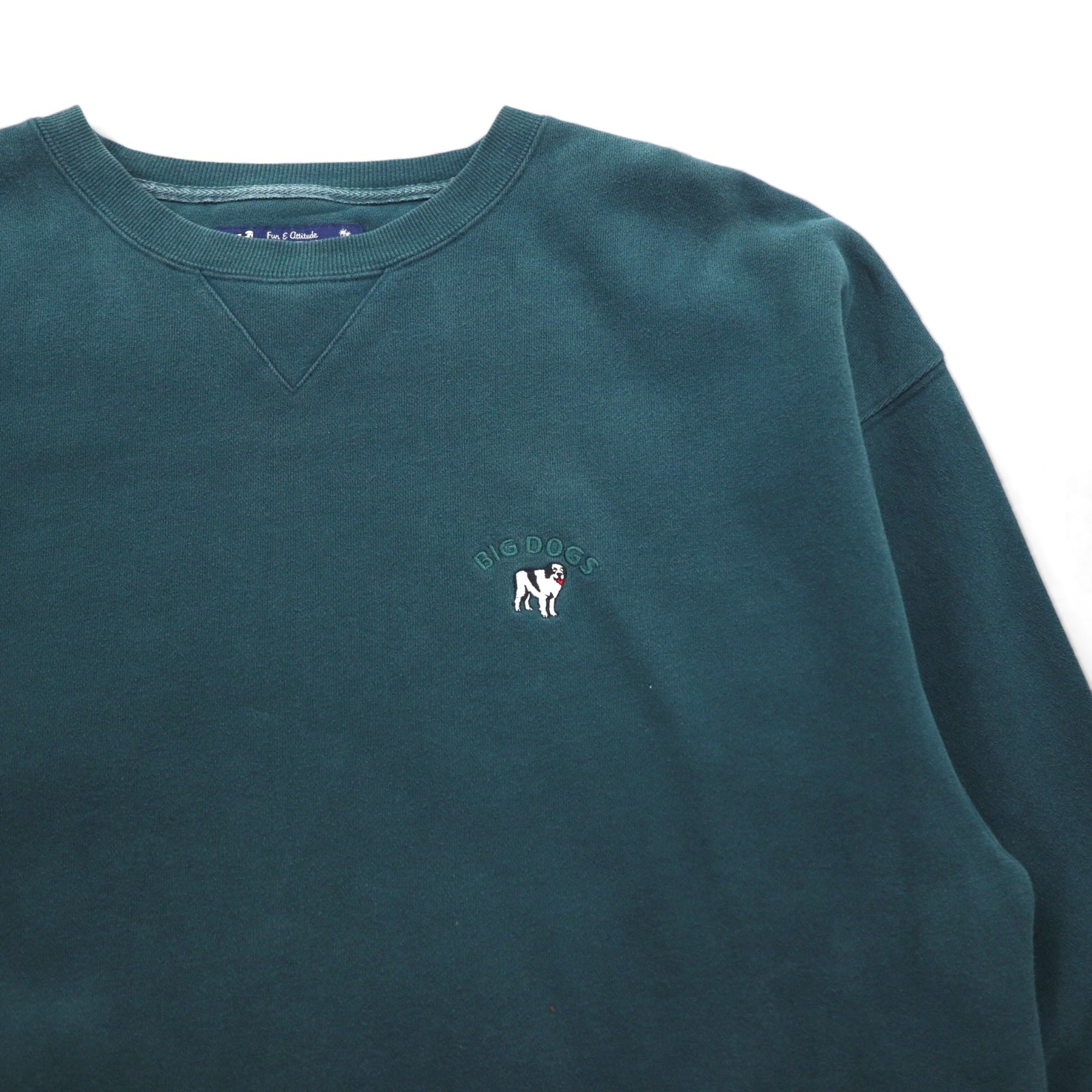 90s Vintage Sweatshirt 前V スウェット トレーナー XL グリーン コットン BIG DOGS