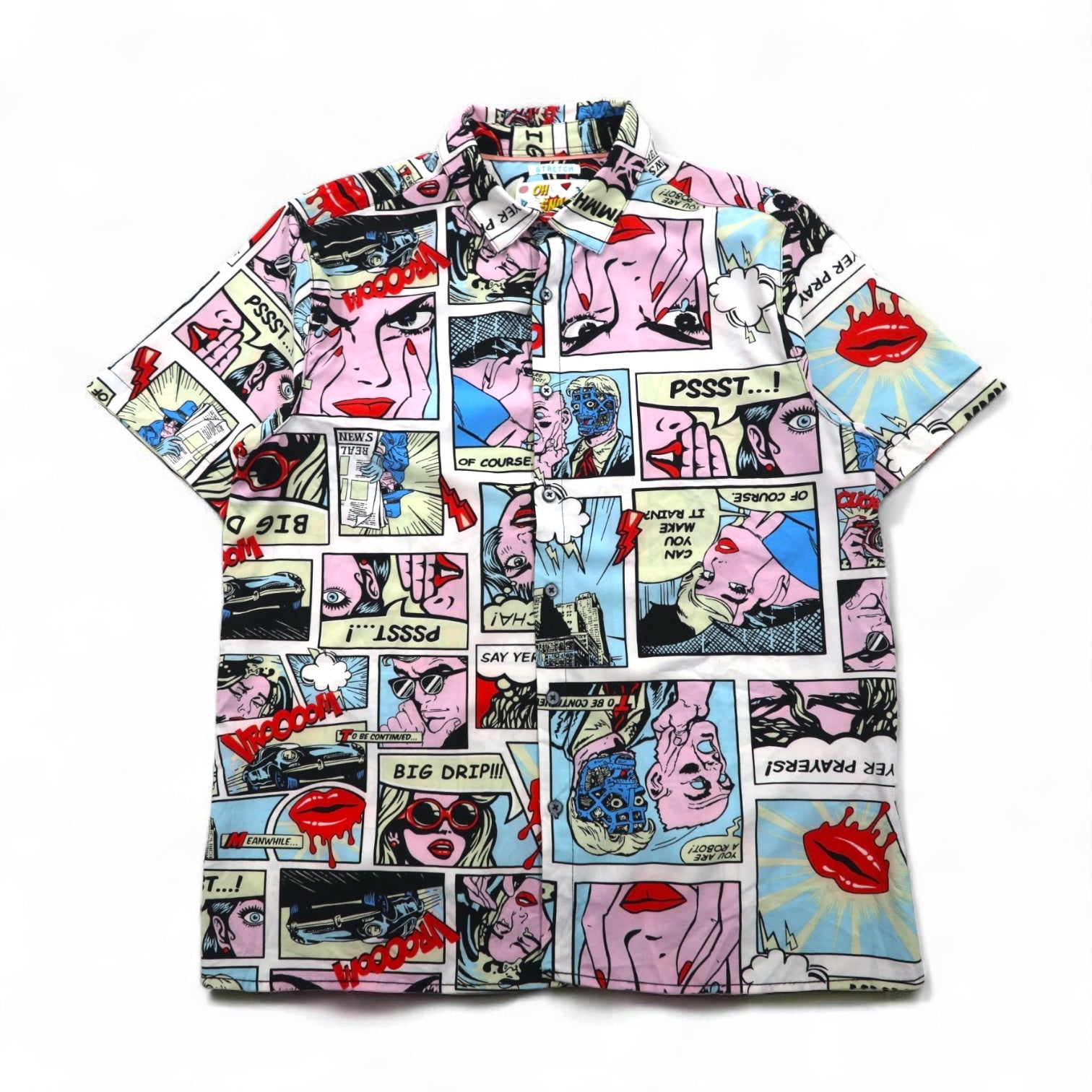 OH SNAP BY DRILL CLOTHING Co. T-shirt a maniche corte L multicolore all-over pop art elasticizzato stile fumetto americano