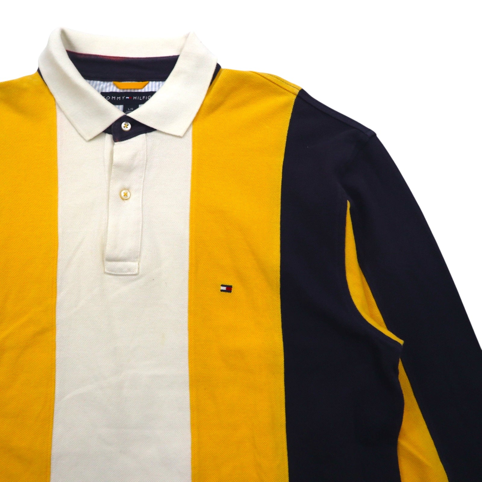 TOMMY HILFIGER Polo rugby taglia L, giallo navy a righe, cotone