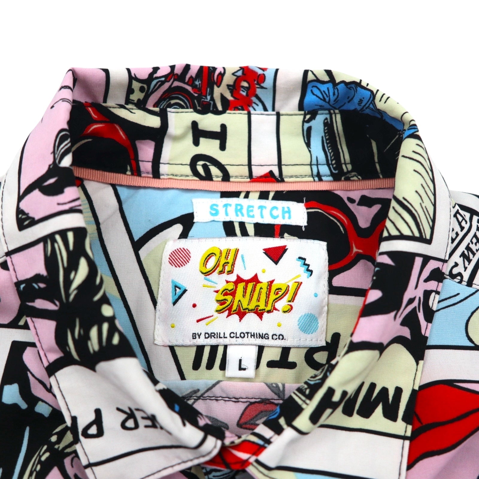 OH SNAP BY DRILL CLOTHING Co. T-shirt a maniche corte L multicolore all-over pop art elasticizzato stile fumetto americano