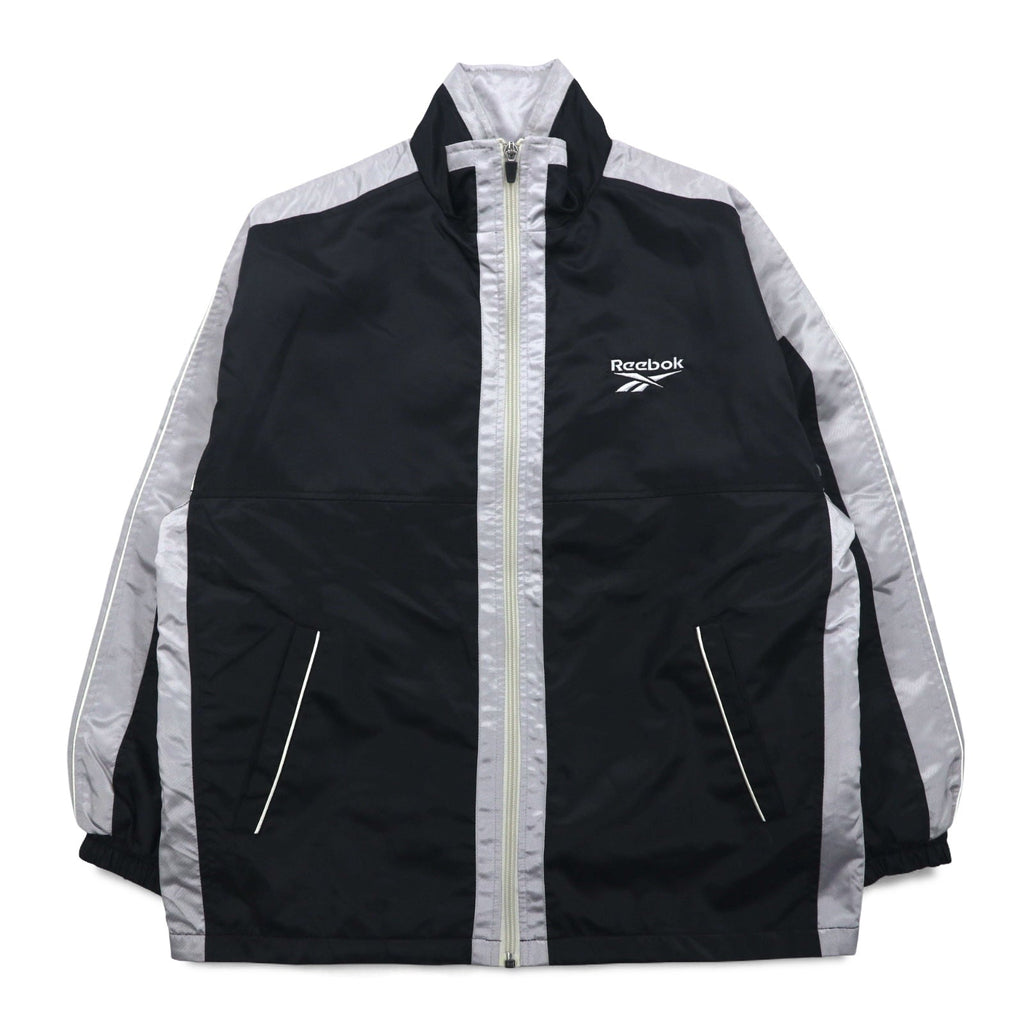 Reebok Giacca in nylon anni '90, giacca da pista, tuta sportiva, L, nero, grigio, logo ricamato